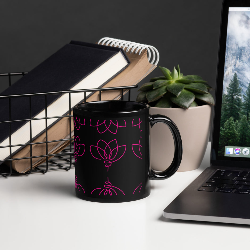 Unique flower design |  black glossy mug