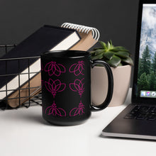 Load image into Gallery viewer, Unique flower design |  black glossy mug
